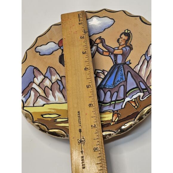 Antique Plate 1893-1923 Embossed "FOREIGN" on Back Old Folkart Dancing Couple - Picture 11 of 11